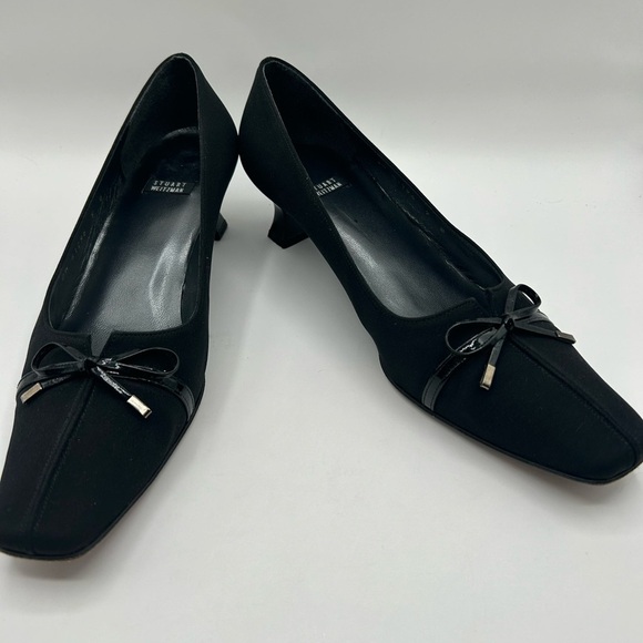 Stuart Weitzman Black Pointed Toe Kitten Heel Slip On Bow Accent Shoe Y2K 90’s 9 - Picture 10 of 13